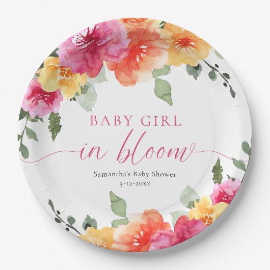 Baby Girl in Bloom blühende Babydusche Pappteller (Vorderseite)