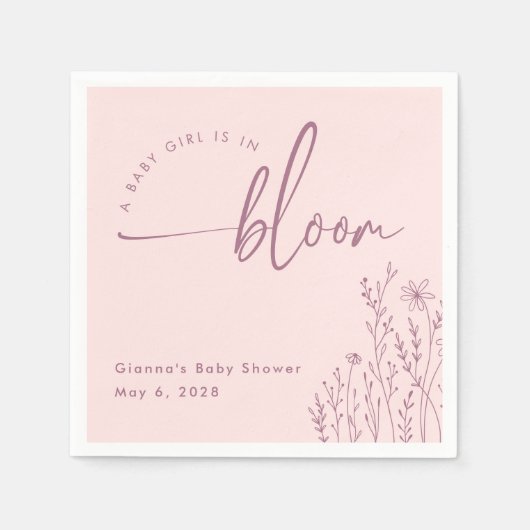 Baby Girl in Bloom - Dusty Pink Baby Dusche Napkin Serviette (Vorderseite)