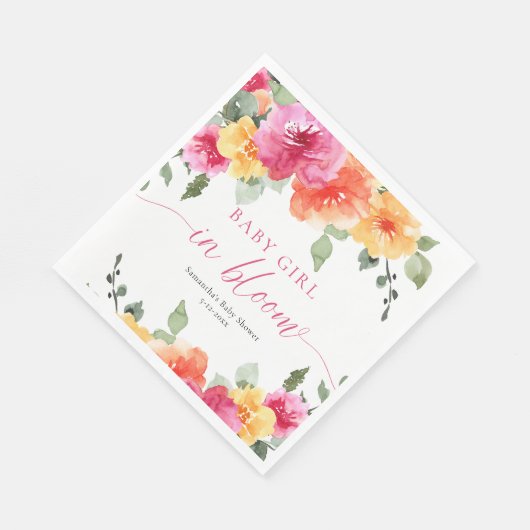 Baby Girl in Bloom rosa, leuchtend blütige Babydus Serviette (Ecke)