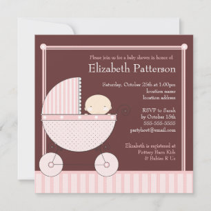Baby Girl in Carriage Baby Dusche in Pink Einladung