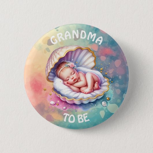 Baby Girl in einem Seashell Baby Duschgranma zu se Button (Vorderseite)