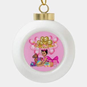 Baby Girl in Pink Keramik Kugel-Ornament