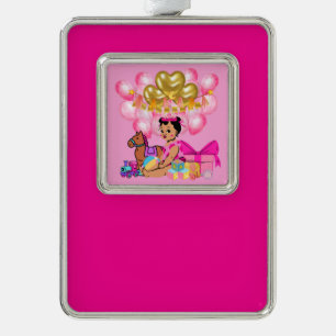 Baby Girl in Pink Rahmen-Ornament Silber