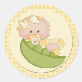 Baby Girl in Pod Lemon Gingham Runder Aufkleber (Vorderseite)