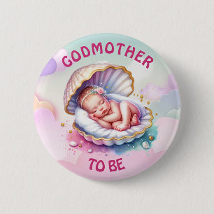 Baby Girl in Seashell Baby Shower Godmutter zu sei Button