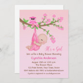 Baby Girl in Tree, Pink, Baby Dusche Einladung (Vorne/Hinten)