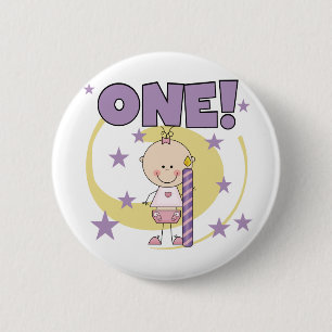 Baby Girl is One Birthday Tshirts and Gifts Button