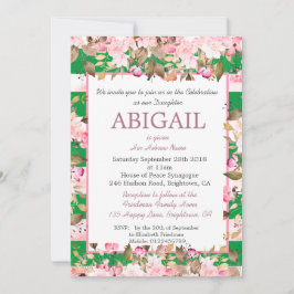 Baby Girl Jewish Naming Floral Green Pink Hebrew Einladung