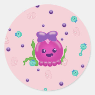Baby Girl Kawaii Octopus Runder Aufkleber