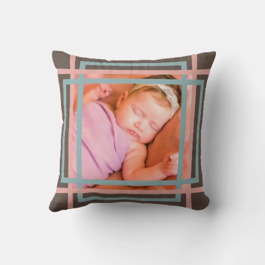 Baby Girl Keepake Foto Birth Stats Brown Kissen (Rückseite)