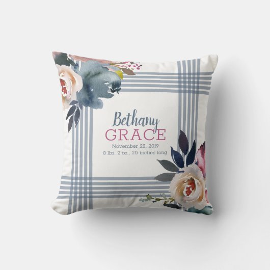 Baby Girl Kinderzimmer Blue Pink Aquarell Floral Kissen (Vorderseite)