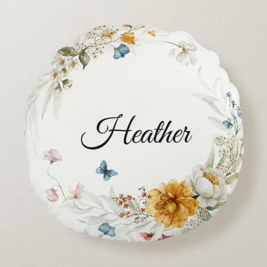 Baby Girl Kinderzimmer Dekoration Wasserfarben Rundes Kissen (Vorderseite)