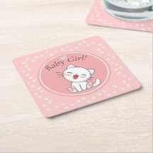 Baby Girl Kitten Pawprints Paper Napkins