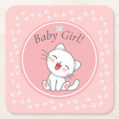 Baby Girl Kitten Pawprints Paper Napkins Rechteckiger Pappuntersetzer (Vorderseite)