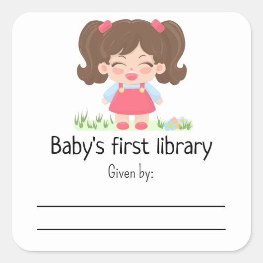 Baby girl lacht - Baby Shower Buchzeichen Quadratischer Aufkleber (Vorderseite)