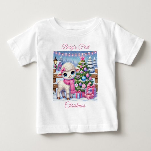 Baby Girl Lamb's First Christmas Baby T-shirt (Vorderseite)