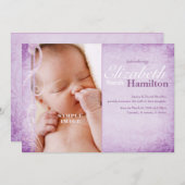 Baby Girl Lila Birth Ankündigung (Vorne/Hinten)