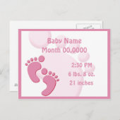 Baby Girl Little Feet Footprint Geburtsankündigung Ankündigungspostkarte (Vorne/Hinten)