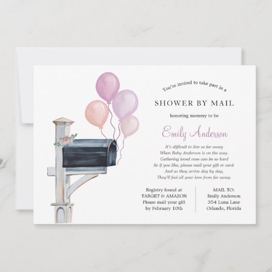 Baby Girl Long Distance Shower by Mail Einladung (Vorderseite)