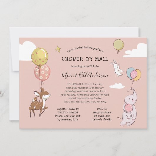 Baby Girl Long Distance Shower by Mail Einladung (Vorderseite)