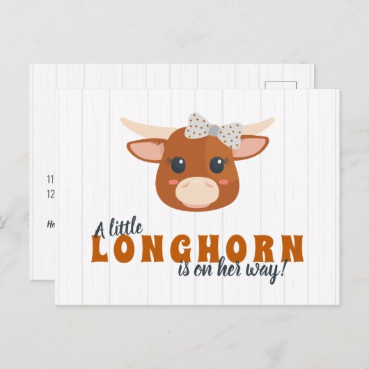 Baby Girl Longhorn Burnt Orange Babydusche Einladungspostkarte (Vorne/Hinten)