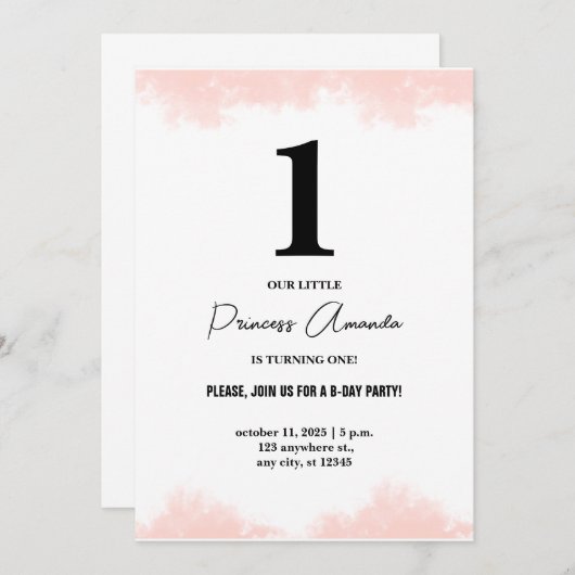 Baby Girl macht ein einfaches Elegant 1. Geburtsta Einladung (Vorne/Hinten)