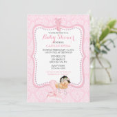 Baby Girl Mermaid Princess Crown Damask Einladung (Stehend Vorderseite)