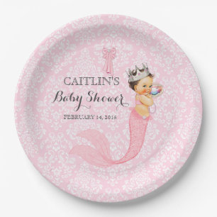 Baby Girl Mermaid Princess Crown Damask Pappteller