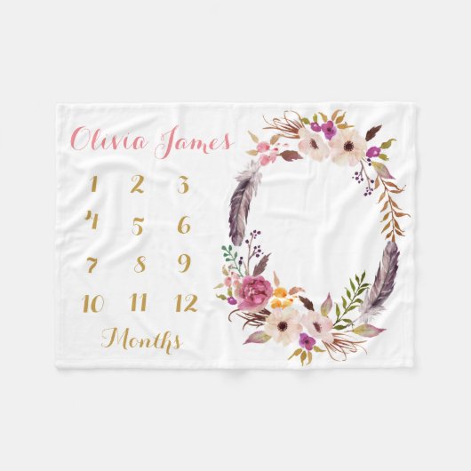 Baby Girl Milestone Monthly Baby Blanket Fleecedecke (Vorderseite (Horizontal))