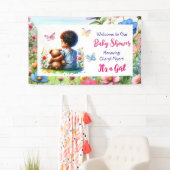Baby Girl mit ihrer Teddy Bear Baby Dusche Willkom Banner (Insitu)