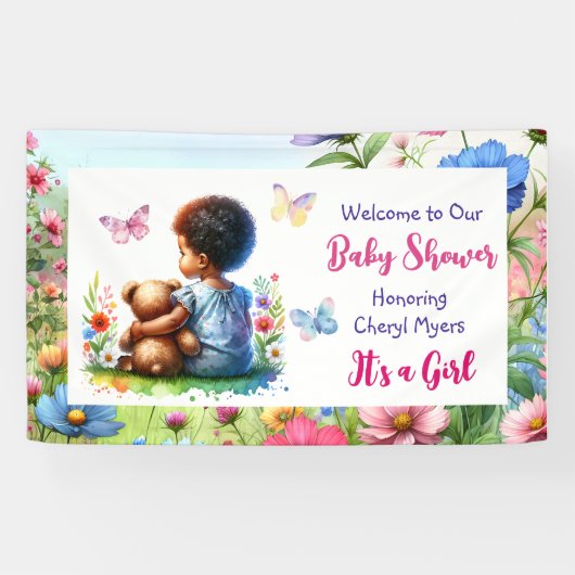 Baby Girl mit ihrer Teddy Bear Baby Dusche Willkom Banner (Horizontal)