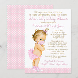 Baby Girl mit Maskenantrieb mit Babydusche Einladung
