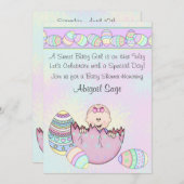 Baby Girl mit Ostereier Kinderdusche Einladung (Vorne/Hinten)