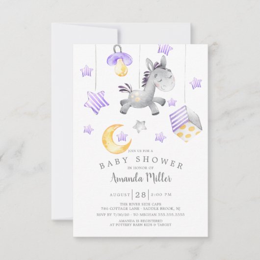 Baby Girl Mobile Pony Baby Dusche Einladung (Vorderseite)