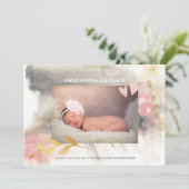 Baby Girl Modern Gold Gray Pink Birth Ankündigung (Stehend Vorderseite)