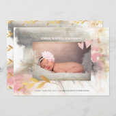 Baby Girl Modern Gold Gray Pink Birth Ankündigung (Vorne/Hinten)