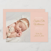 Baby Girl Modern Gold Script Foto Birth Ankündigung (Vorne/Hinten)