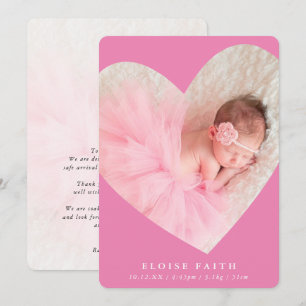 BABY GIRL Modernes Foto niedlicher Herzrahmen rosa Einladung