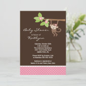 Baby Girl Monkey Safari Baby Dusche Einladung (Stehend Vorderseite)