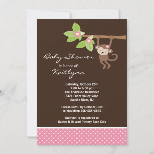 Baby Girl Monkey Safari Baby Dusche Einladung