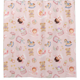Baby Girl Moon Star Bärenspielzeug Rosa Hintergrun Duschvorhang