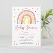 Baby Girl Muted Tones Boho Rainbow Baby Shower Einladung (Stehend Vorderseite)