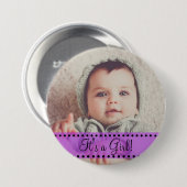 Baby Girl Name and Foto Magnet Lila Personalize Button (Vorne & Hinten)