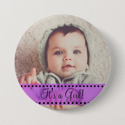 Baby Girl Name and Foto Magnet Lila Personalize Button (Vorderseite)