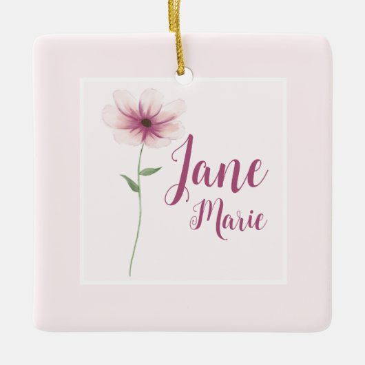 Baby Girl Name Blush Pink Aquarellblume Keramikornament (Vorderseite)