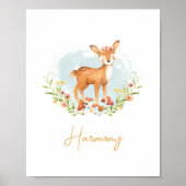 Baby Girl Name Deer Kinderzimmer Wasserfarbe Tier Poster (Vorne)