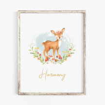 Baby Girl Name Deer Kinderzimmer Wasserfarbe Tier