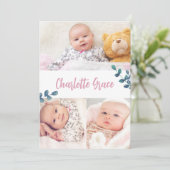 Baby Girl Name Eucalyptus und Pink Custom Fotos Dankeskarte (Stehend Vorderseite)