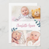 Baby Girl Name Eucalyptus und Pink Custom Fotos Dankeskarte (Vorne/Hinten)