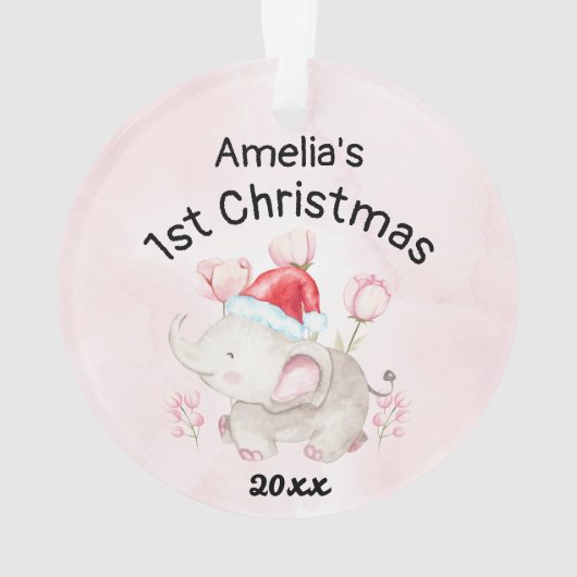 Baby Girl Name First Christmas 2023 Pink & Custom Ornament (Rückseite)